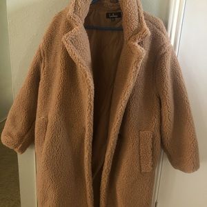 Brown Lulus teddy jacket. Size 0/S. Knee length. Never worn, tags attached.